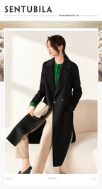SENTUBILA Women's 100% Wool Long Wrap Coat with Belted Waist