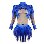 Custom rhinestones bodysuit tassels women Celebrate stage Team pole dance club party fashion leotard clothing