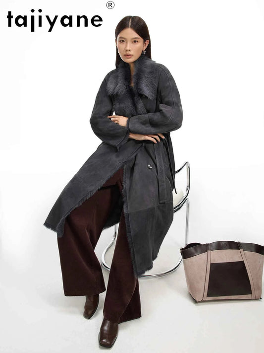 TAJIYANE Natural Tuscany Sheepskin with Wool Attached Coats Long Real Fur Coat Woman Clothing High Quality Winter Outerwear 2025