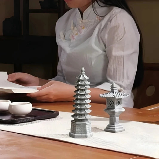 Miniature Sandstone Zen Tower Ornament for Bonsai Garden and Fish Tank