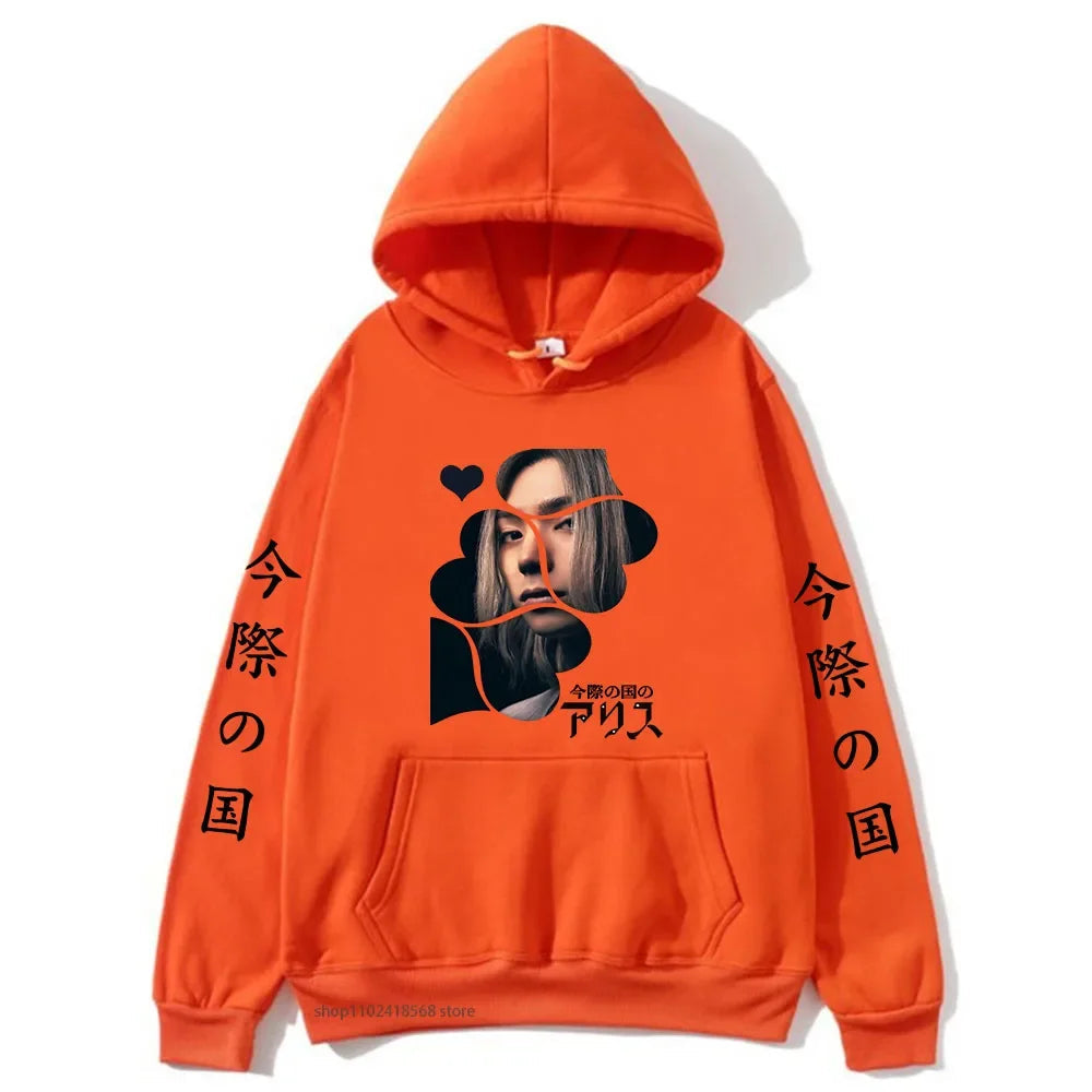 Anime Alice In Borderland Hoodie Chishiya Printed Hoody Women Crewneck Sweatshirts with Hooded Men Long Sleeve Pullover Cool Top SS69 24.69 orange / XL