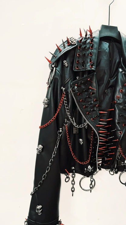 vintage Leather jacket Gothic Leather jacket Punk Leather jacketoversizeLeather jacket Rivet Leather jacket skull Leather jacket SS69