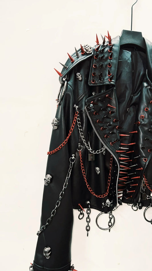 vintage Leather jacket Gothic Leather jacket Punk Leather jacketoversizeLeather jacket Rivet Leather jacket skull Leather jacket SS69