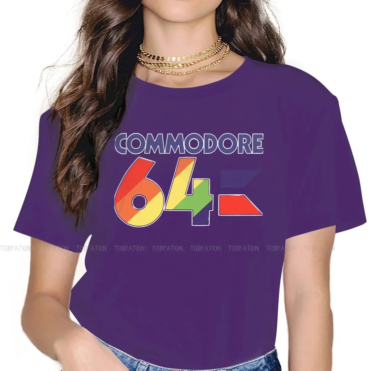 Colorful O Neck TShirt Commodore 64 Computer Fabric Original T Shirt Woman's Tops 5XL Fluffy SS69 21.69 PURPLE / S