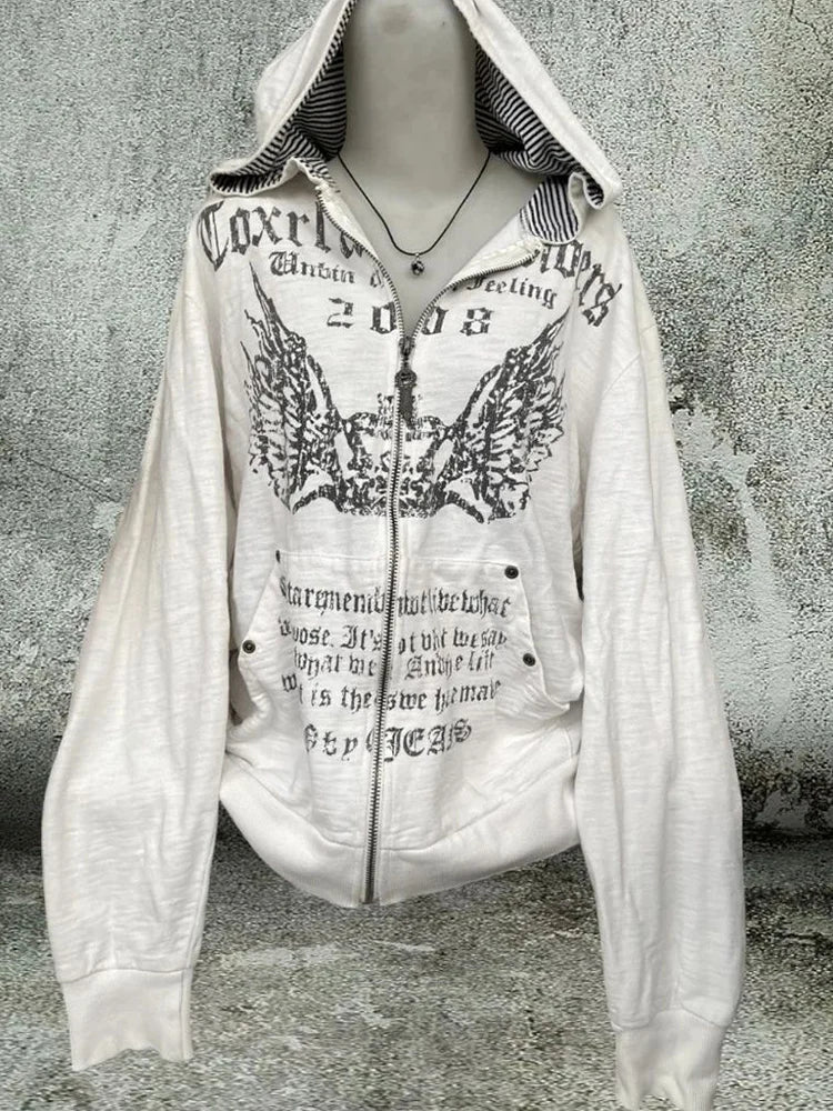 ey Zipper Hoodie ex Loose Lazy Sle High Street Retro American Letter Print Long Sve Sweatirt Autumn Winter Coat SS69
