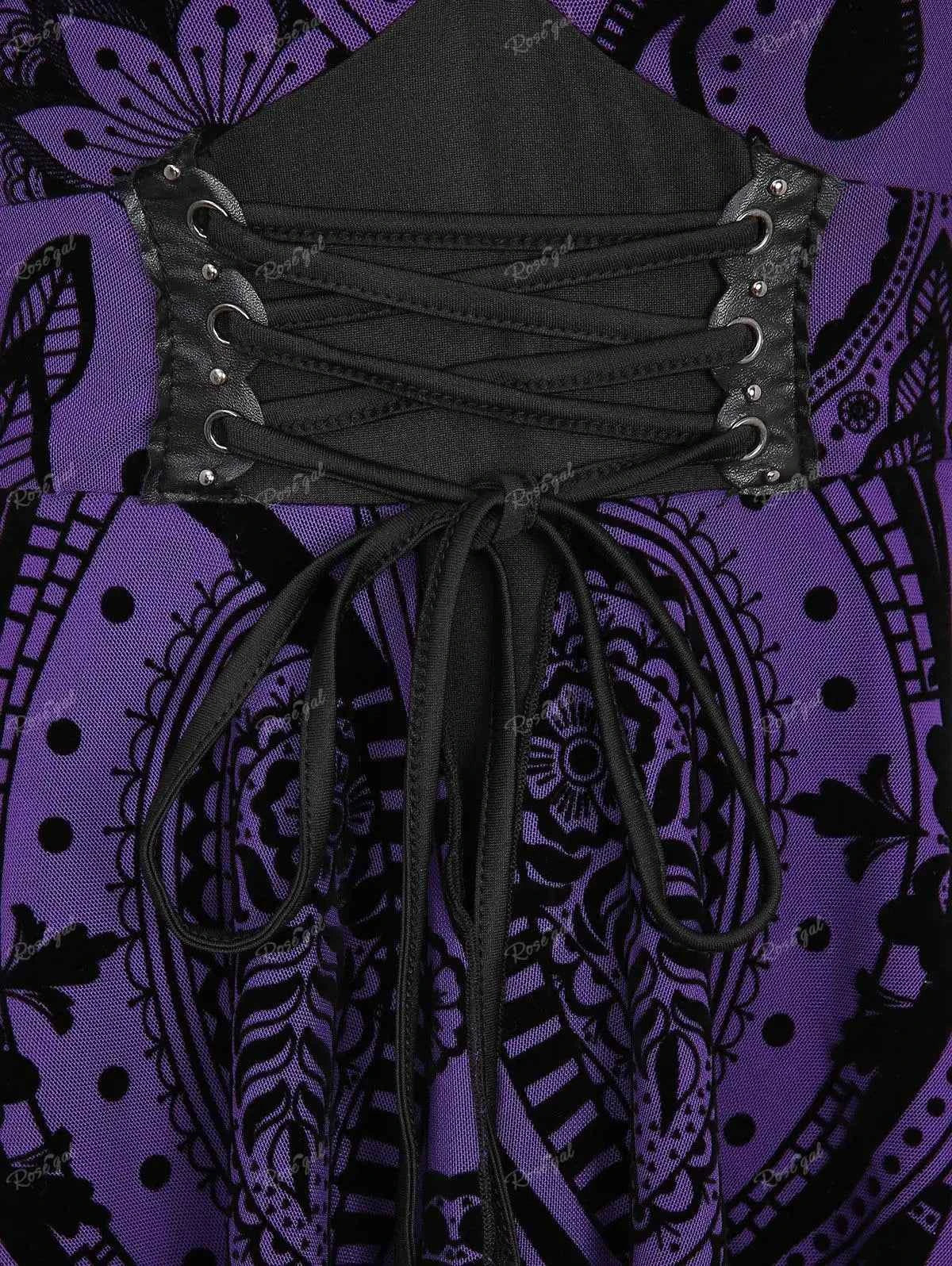 ROSEGAL Plus Size Cold Shoulder Dress 2026 Women's Spring Summer Purple Dresses Lace Up Ruched Cross Floral Flocking Vestidos