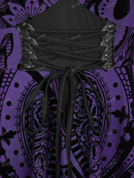 ROSEGAL Plus Size Cold Shoulder Dress 2026 Women's Spring Summer Purple Dresses Lace Up Ruched Cross Floral Flocking Vestidos