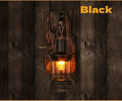 JIANKEXING Vintage Industrial Wall Lamp, Rustic Wood and Metal Wall Sconce