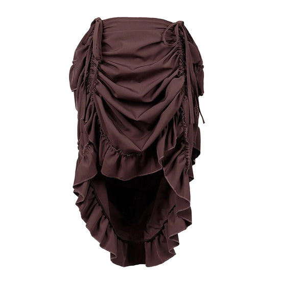 Medieval Victorian Punk Vintage Skirts For Women Gothic Steampunk Midi Skirt Ruffle Hem High Waist Pleated Skirt Cosplay Costume SS69