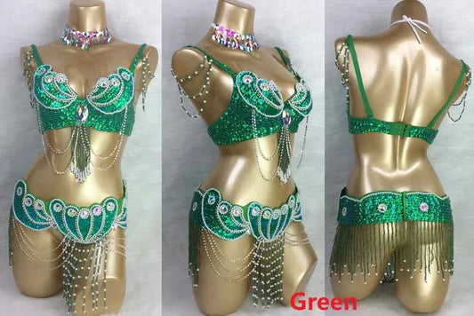 Sexy belly dance BRA+belt 2piece/ set costume set hot girl stage dance show clothing party evening event wear
