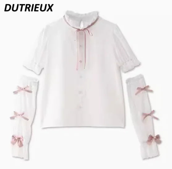 Japanese Style Shirt Women's Summer New Mine Lolita Camisa Clothes Lace Sweet Cute Oversleeve Long Short Sleeve Blouse Top Girl SS69 44.69 White powder / One Size