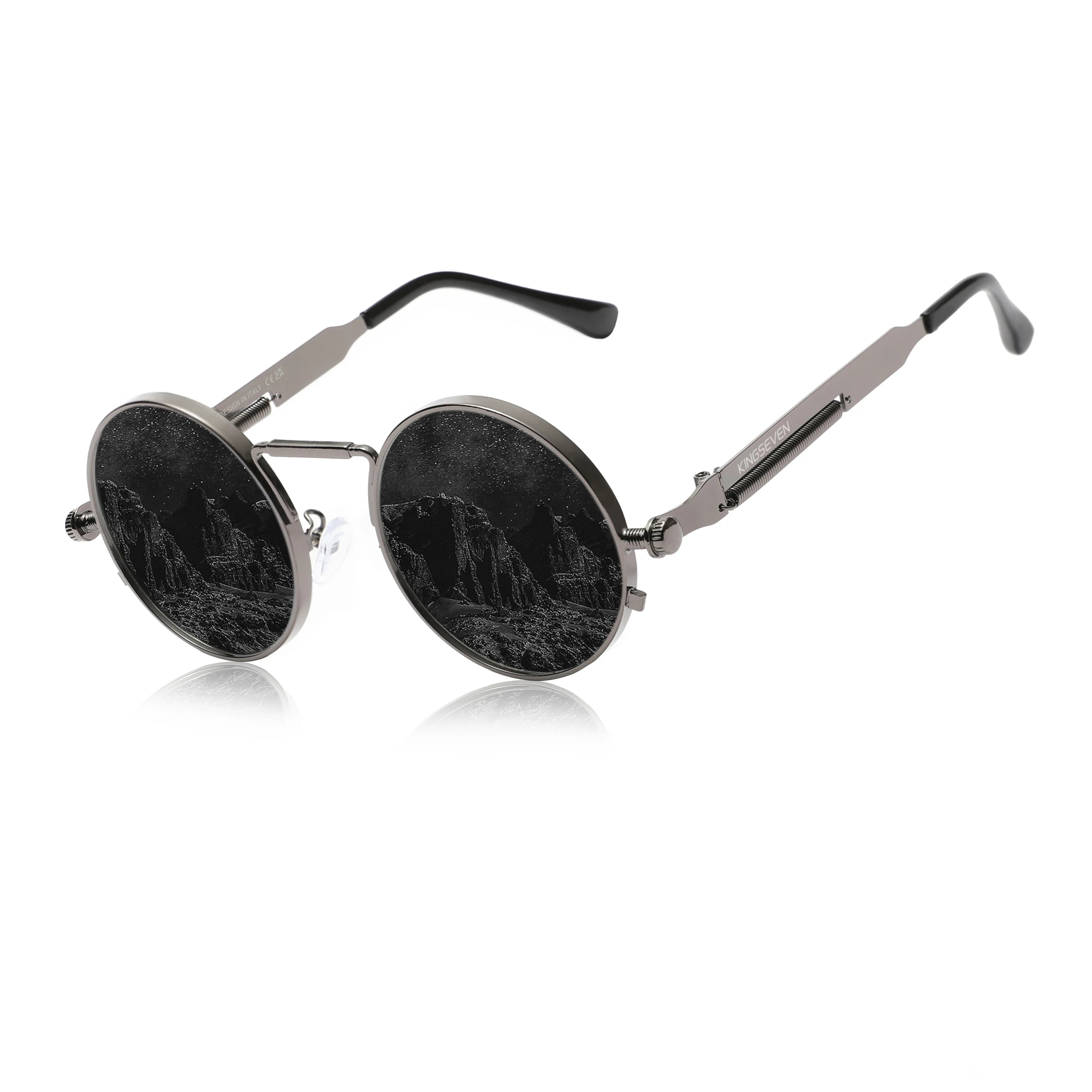 KINGSEVEN Round Sunglasses for Men Polarized Steampunk Sun Glasses For Women Vintage Style UV400 Eyewear Accessory Oculos SS69 14.69 Gun Gray