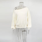 Talenza Women's Plush Pullover Fashion Solid Loose High Street Sweaters Vintage Chic Strapless Autumn Casual Female Pullovers