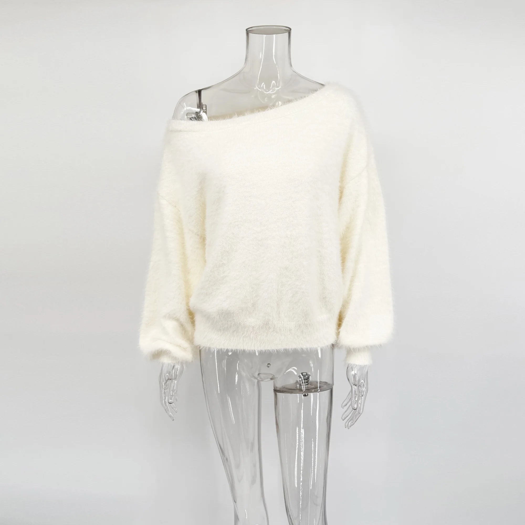 Talenza Women's Plush Pullover Fashion Solid Loose High Street Sweaters Vintage Chic Strapless Autumn Casual Female Pullovers