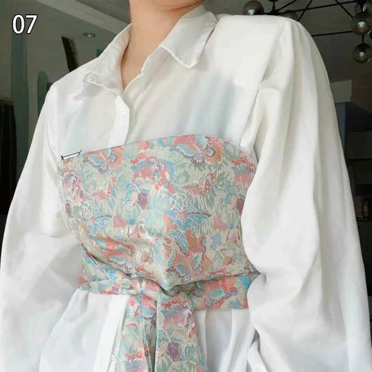 Traditional Japanese Kimono Yukata Obi Belt Crane Floral Printed Haori Belt Brocade Jacquard Waistband Shirt  Decor Accessories