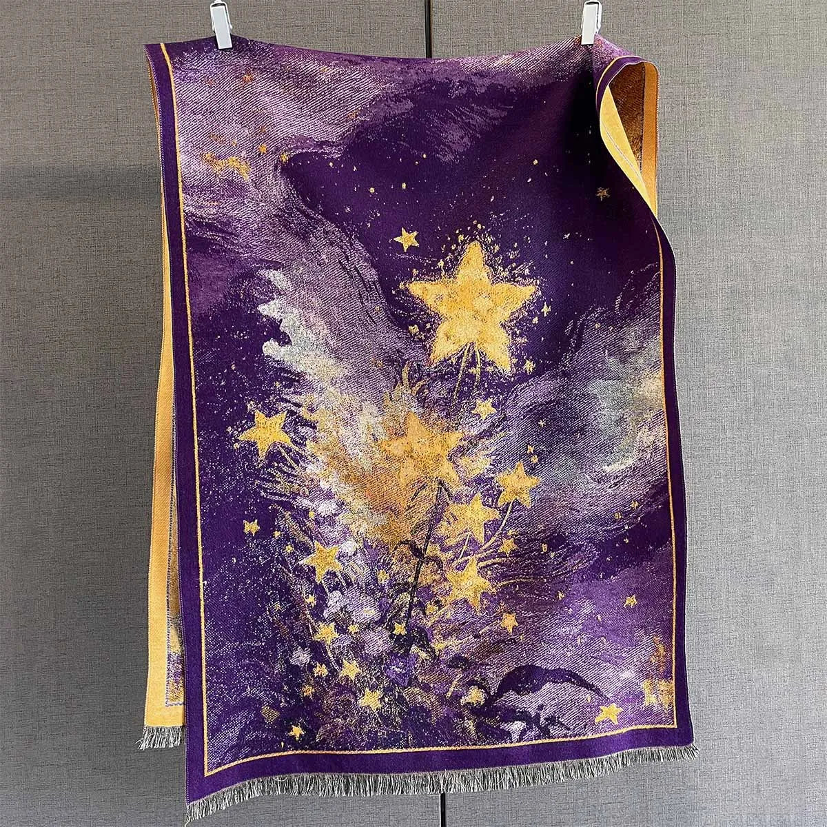 Autumn/Winter Warm Scarf 185*65cm Star Print Tassel Shawl Women's Imitation Cashmere Thickened Warps Coldproof Windproof Blanket