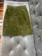 Retro Brown Genuine Kid Suede Real Leather Pencil Skirt Side Slit Soft Lambskin Midi Skirt with Knee Length Women