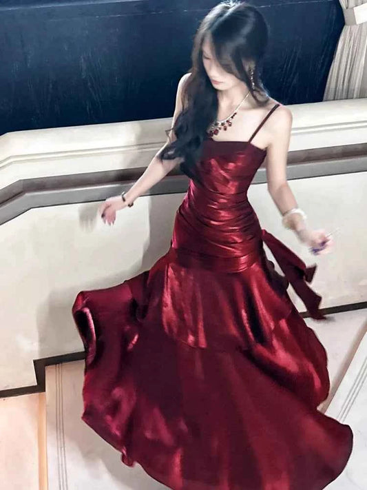 Women Summer New Elegant Ruffled Maxi Dress Light Luxury Bodycon Sling Fishtail Dresses Vintage Party Gown Prom and Events