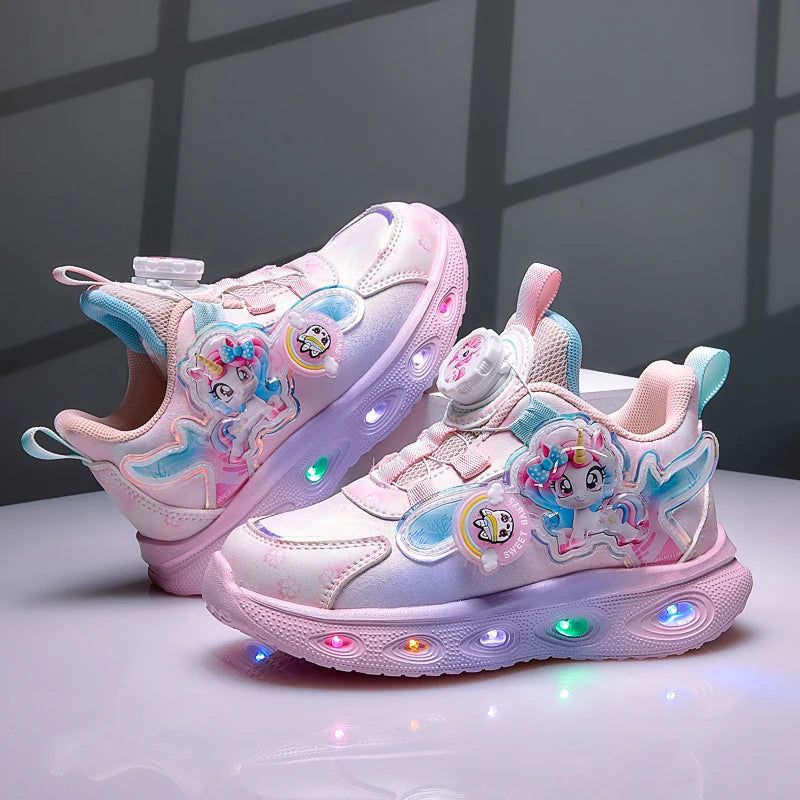 Disney Children's Luminous LED Sneakers Cartoon Pony Outdoor Shoes Girls' Cute Night Light Shoes Mesh Breathable on-slip Shoes