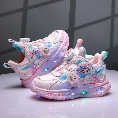 Disney Children's Luminous LED Sneakers Cartoon Pony Outdoor Shoes Girls' Cute Night Light Shoes Mesh Breathable on-slip Shoes