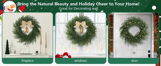 Norfolk Pine Holiday Wreath with LED Lights & Ribbon  24 Inch Battery Powered Front Door Decoration