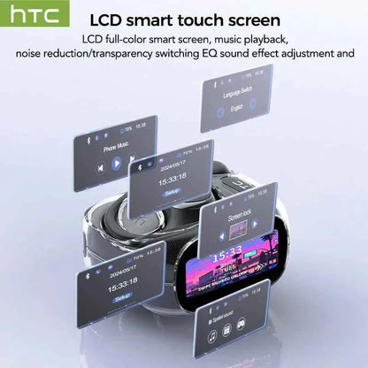 HTC NE11 Earphones Bluetooth V6.0 AI Translator Earbuds Open-Ear Wireless Headphones LCD Screen BASS Stereo 8 Hours Long-life