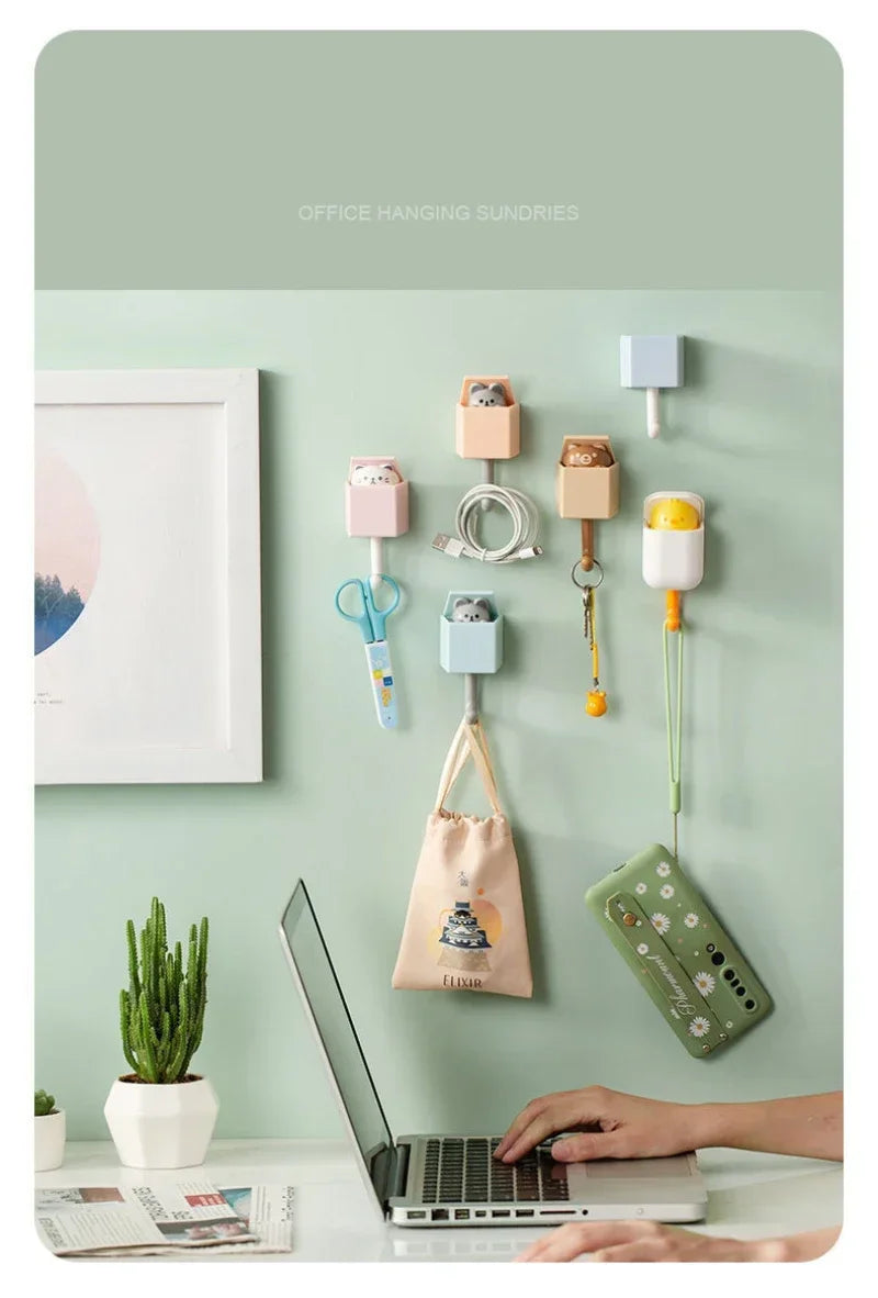 Self-Adhesive Cat Wall Hooks, Cute Animal Decorative Hanger