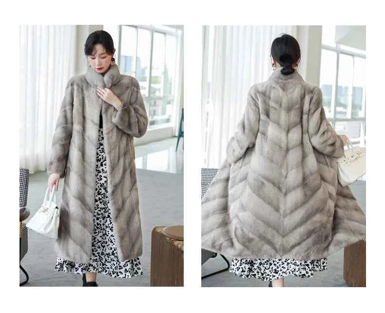 HDHOHR 2025 100% Real Mink Fur Coat Women Long High Quality Natural Mink Fur Jackets Winter Thick Warm Luxury Female Fur Parkers