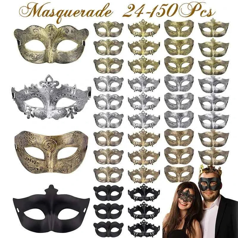 24-150Pcs Couple Masquerade Masks Bulk Venetian Carnival Mask Mardi Gras Antique Vintage Mask for Woman Men Prom Party Costume