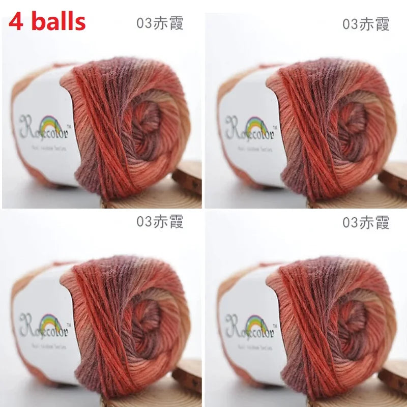 100% Wool Yarn Rainbow Color for Hand Knitting Crochet Plush Thickness Lanas Thread DIY Soft Scarf Shawl Sweater Free Shipping