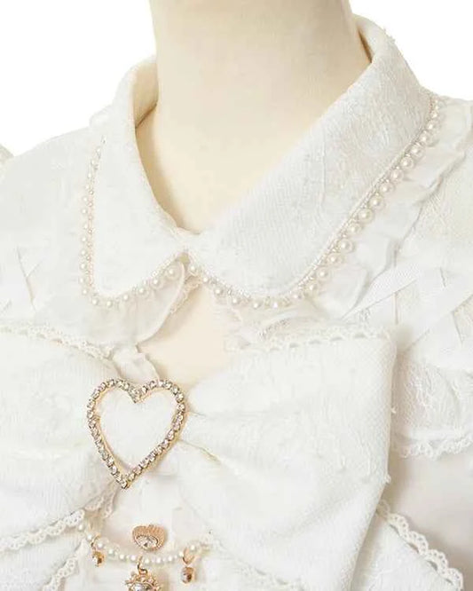 Japanese Mine Off-Shoulder Pearl Collar Cute Sweet Big Bow Shirt Skirt Outfit Women Summer New Lolita Short-Sleeved Shirt Skirts