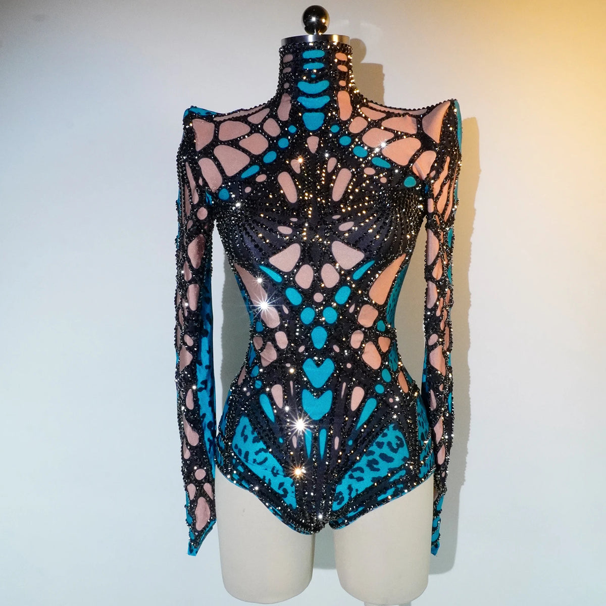 Women's Green Rhinestone Bodysuit High Elasticity Dance Outfit