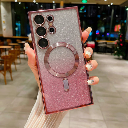 For Magsafe Plating Gradient Glitter Shockproof Phone Case For Samsung S25 S24 S23 S22 S21 S20 Ultra Plus FE Soft Bumper Cover SS69 8.69 For Samsung S24Ultra / Pink 1