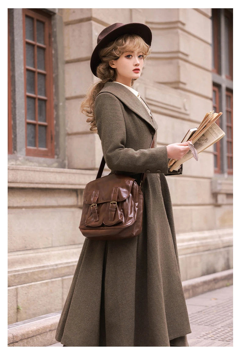 Lautaro Autumn Winter Long Warm Wool & Blends Coat for Women Shawl Collar Single Breasted Elegant Fit and Flare Woolen Overcoat