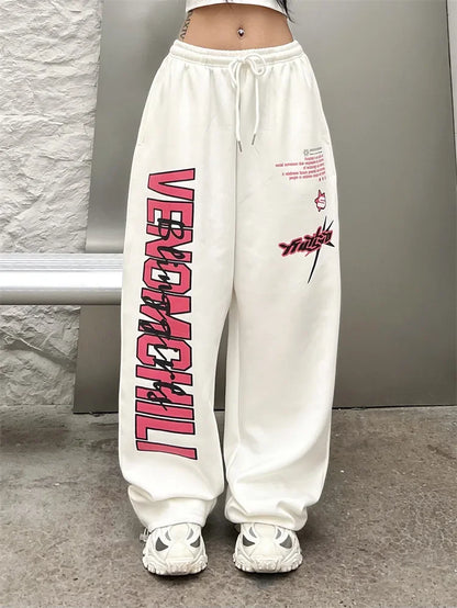 Korean Y2K Streetwear White Jogging Sweatpants Women Harajuku Sports Pants Oversized Hip Hop Letter Wide Leg Trousers - SS69