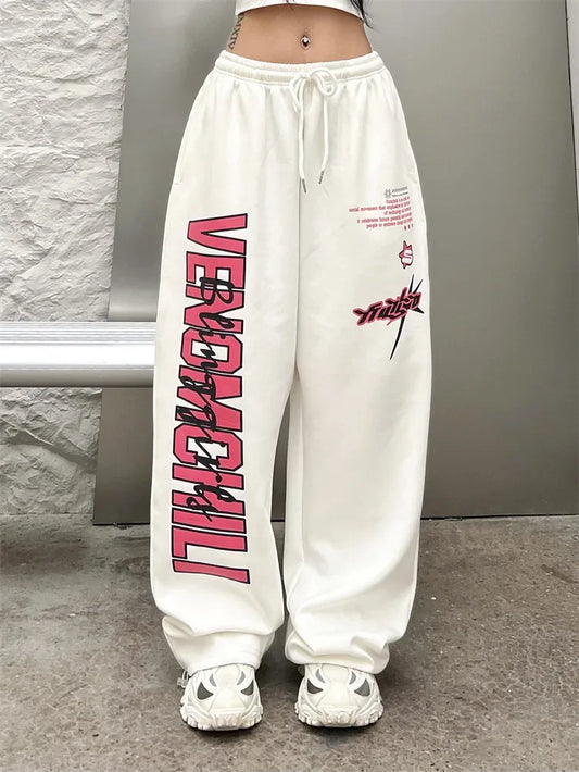 Korean Y2K Streetwear White Jogging Sweatpants Women Harajuku Sports Pants Oversized Hip Hop Letter Wide Leg Trousers - SS69