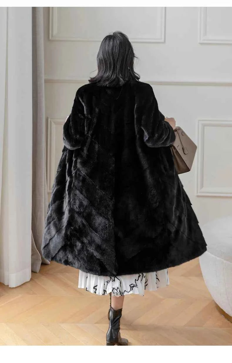 HDHOHR 2025 100% Real Mink Fur Coat Women Long High Quality Natural Mink Fur Jackets Winter Thick Warm Luxury Female Fur Parkers