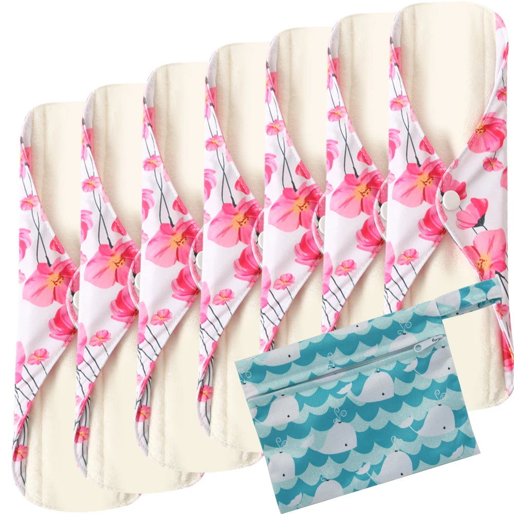 8pcs/Set 7pcs Cloth Menstrual Pad Mama Sanitary Reusable Soft Washable Charcoal Period Napkins +1pc Bonus Free Mini Wet Bag
