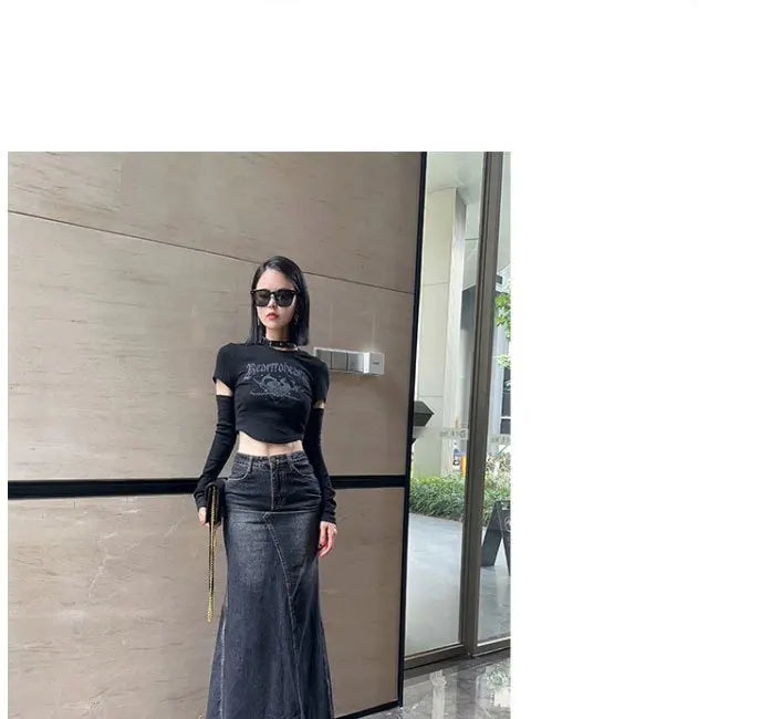 Maxi Skirt Women Casual Mermaid Streatwear High Waist Zipper Denim Skirts Y2k Streetwear Loose Long Mom Jeans Ankle Lenth Summer - SS69