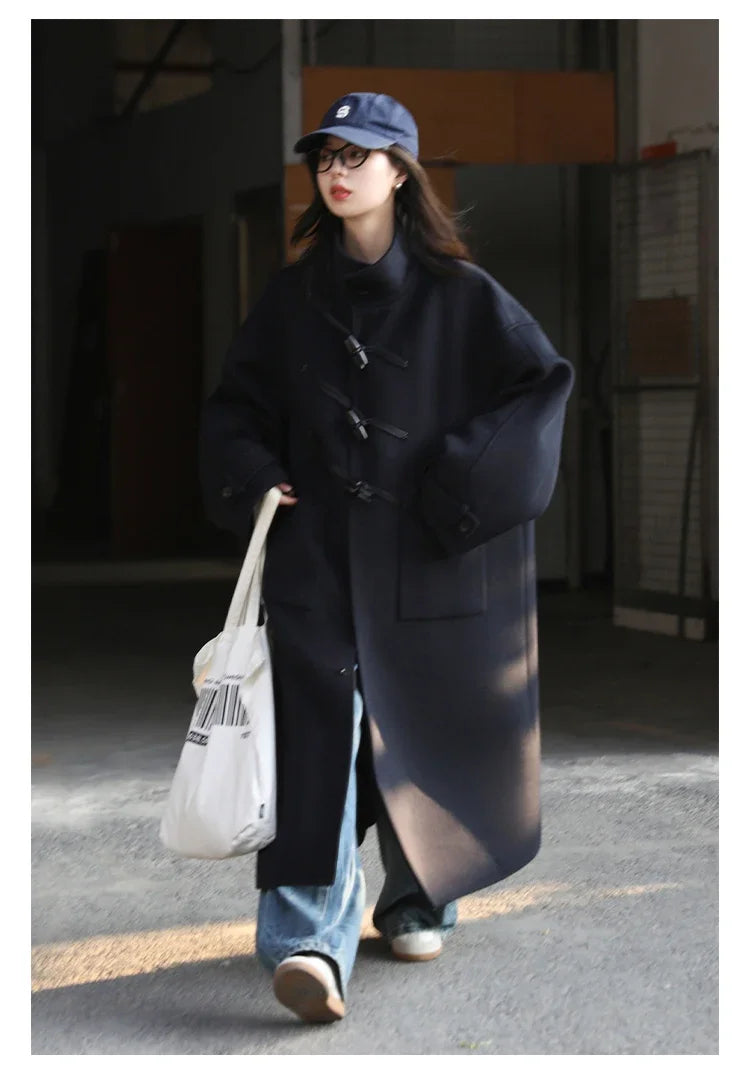 CHIC VEN Women's Wool Blend Turtleneck Long Coat with Button Detail