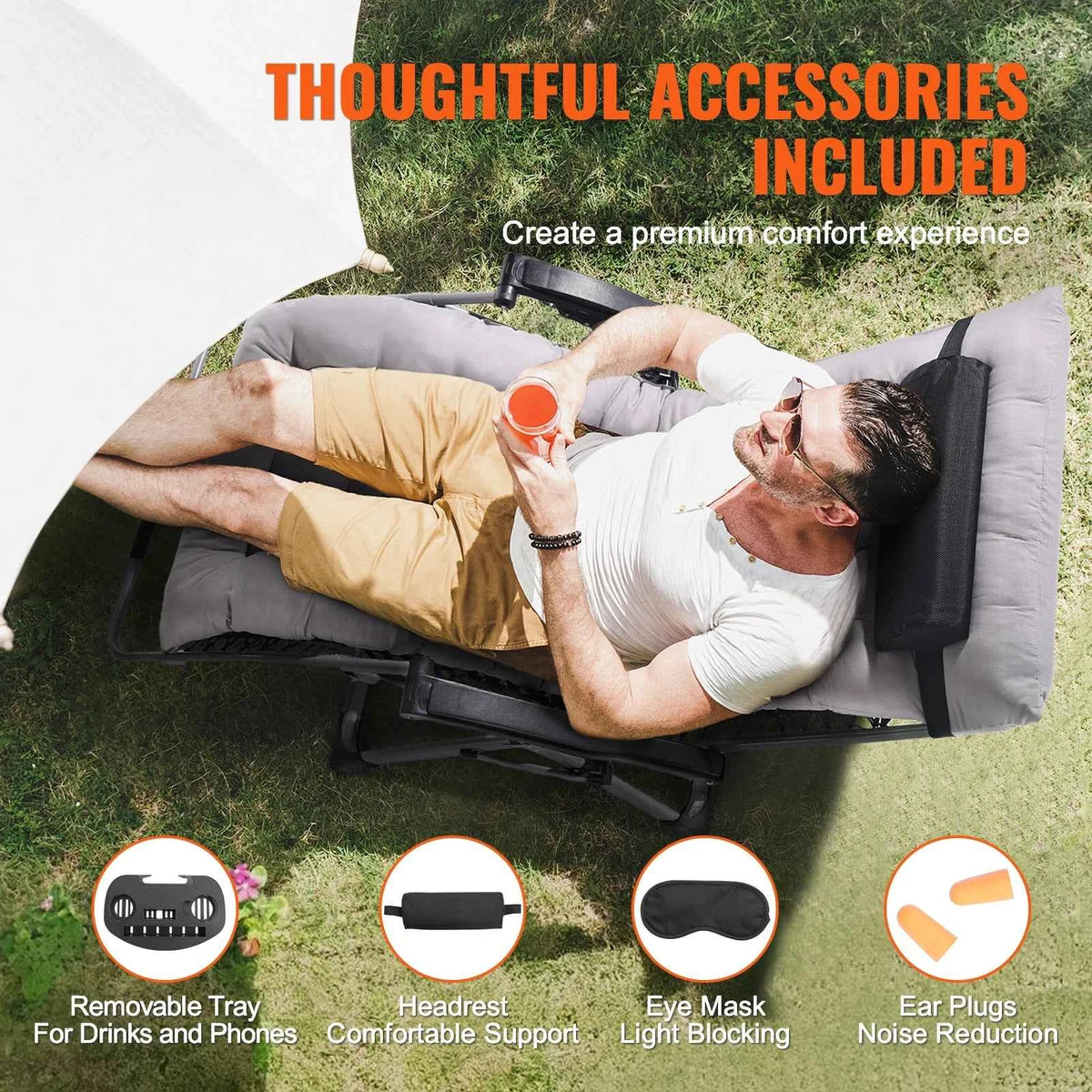 SucceBuy Zero Gravity Chair Zero Gravity Recliner Lounge Chair Adjustable Anti Gravity Chair with Cushion Footrest and Cupholder