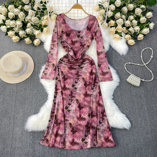 Women Chic vintage butterfly  sweet Sexy fairycore Wrap Beach French Fashion Vestidos Summer  Elastic Slim mermaid dress SS69 35.69 Pink / XL