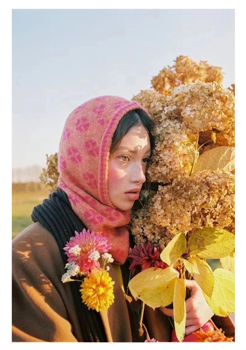 2023 Winter Balaclava Hats For Women Knitted Hooded Caps Designer's Cute personality Hats One-Piece Neck Collar Beanies Cap SS69