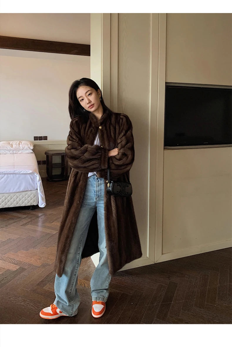 Lautaro Women's Long Faux Mink Fur Coat - Thick Warm Winter Overcoat