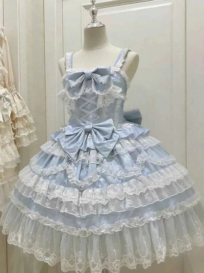 Kawaii Lovely Slim Lolita Dress Women Design Sweet Bow Sleeveless Sling Dresses Elegant Cute Pretty New Clothing