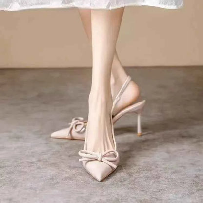 2025 New Butterfly Knot Fashionable Pointed Toe Hollow Back Women's Sandals High Heels Korean Style Spring Autumn Elegant Lad...