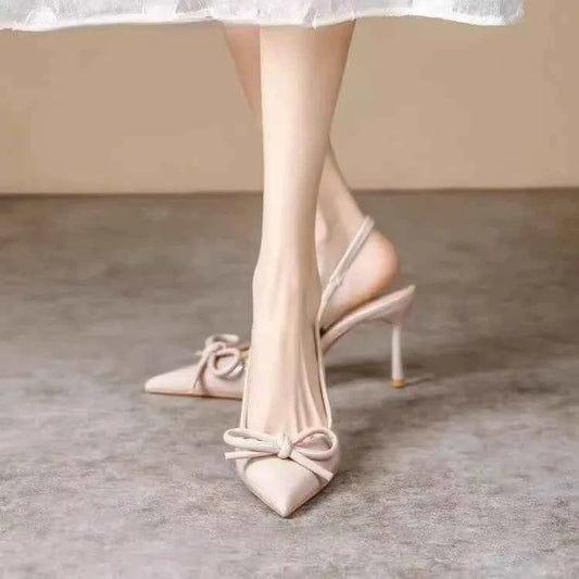 2025 New Butterfly Knot Fashionable Pointed Toe Hollow Back Women's Sandals High Heels Korean Style Spring Autumn Elegant Lad...
