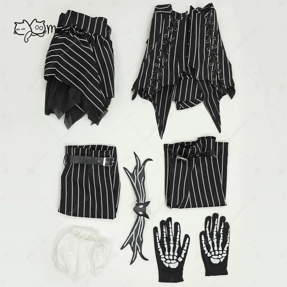 MEOWCOS Women's Jack Cosplay Costume Halloween Gothic  Long Sleeve Top with Skirt and Gloves
