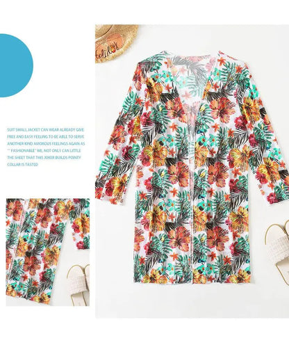 Size S-3XL Bikini Three Pieces Floral Printed Swimsuit Women Bikini Set With Mesh Long-Sleeved Blouse,Bra Top with Pad Swimwear SS69