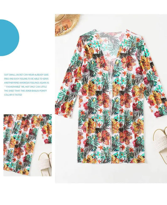 Size S-3XL Bikini Three Pieces Floral Printed Swimsuit Women Bikini Set With Mesh Long-Sleeved Blouse,Bra Top with Pad Swimwear SS69